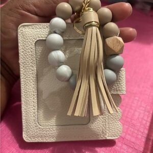 Beige and Gray Tassel Keychain Bracelet
